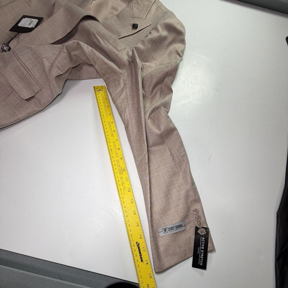 $349 NWT Stacy Adams Suit Jacket Blazer And Vest Size 48L Solid Light Carmel New - Picture 7 of 10